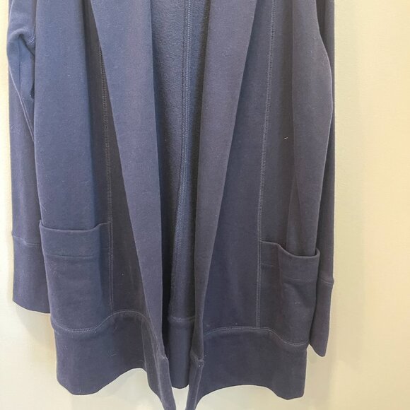 LOFT Women’s SOFT Navy Blue Open Style Hooded Cardigan Size Small Pockets Comfy - Picture 3 of 6